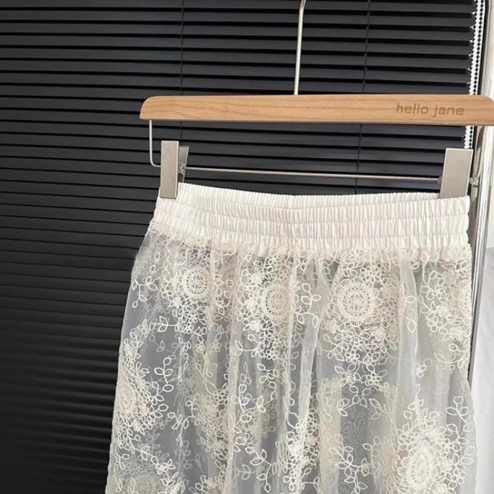 High Waist Lace Petticoat – Embroidery Flower Mesh Underskirt Lace Petticoat Underskirt PLUSH