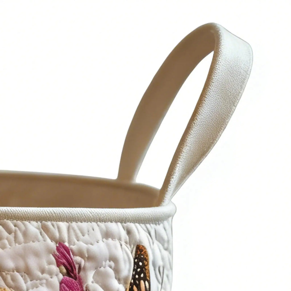 Vintage Floral Quilted Storage Basket with Handle | 18x14in Storage Basket PLUSH