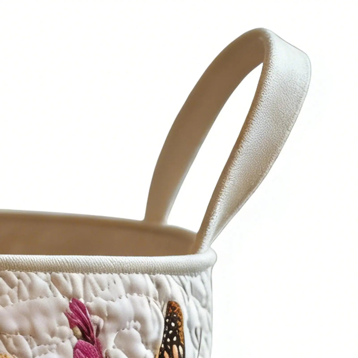 Vintage Floral Quilted Storage Basket with Handle | 18x14in Storage Basket PLUSH