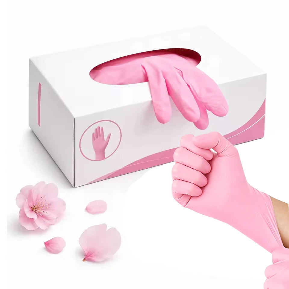 Pink Disposable Nitrile Gloves Latex Free | 20/50/100 Pack Disposable Cleaning Gloves PLUSH