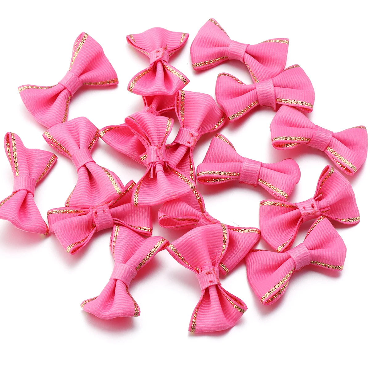 30pcs Satin Ribbon Bows 38x23mm – Colorful DIY Craft Decor Ribbon Bow Embellishments PLUSH Pink