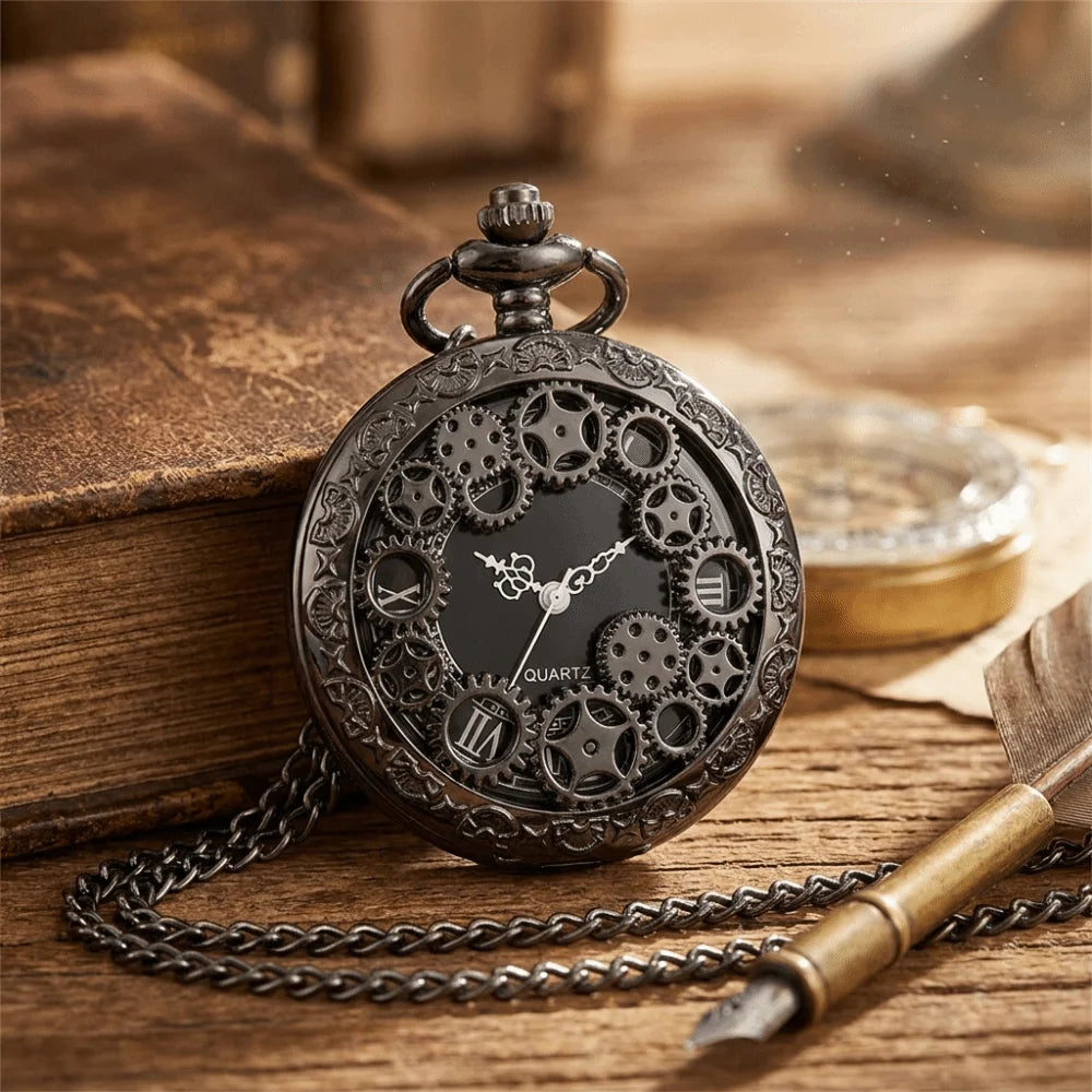 Vintage Steampunk Hollow Gear Quartz Pocket Watch Necklace Pocket Watch Necklace PLUSH
