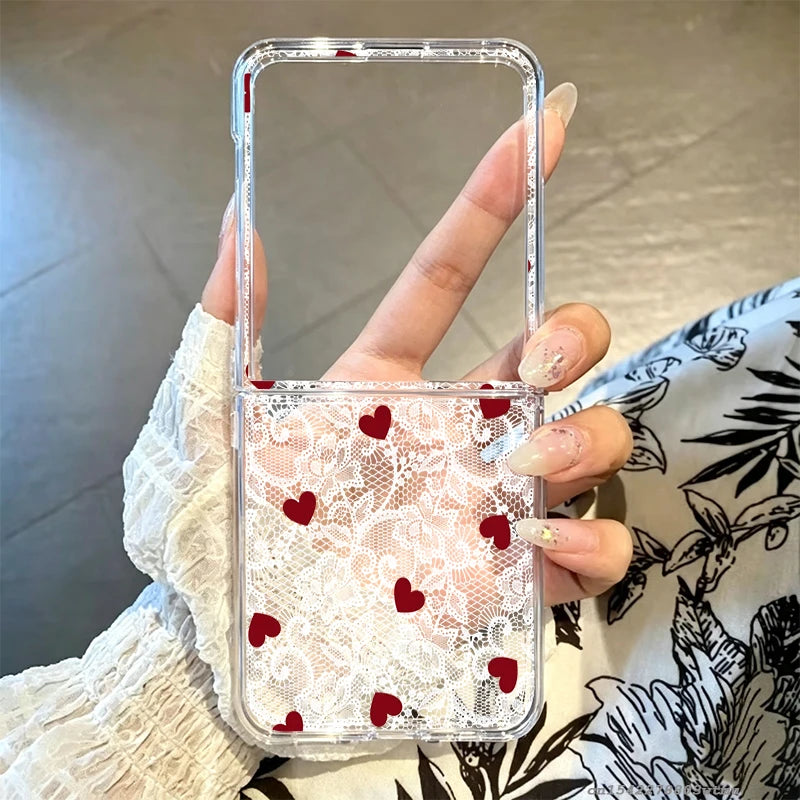Lace Love Heart Case Samsung Galaxy Z Flip 3 4 5 6 7 8 Phone Case PLUSH -1 Galaxy Z Flip 8