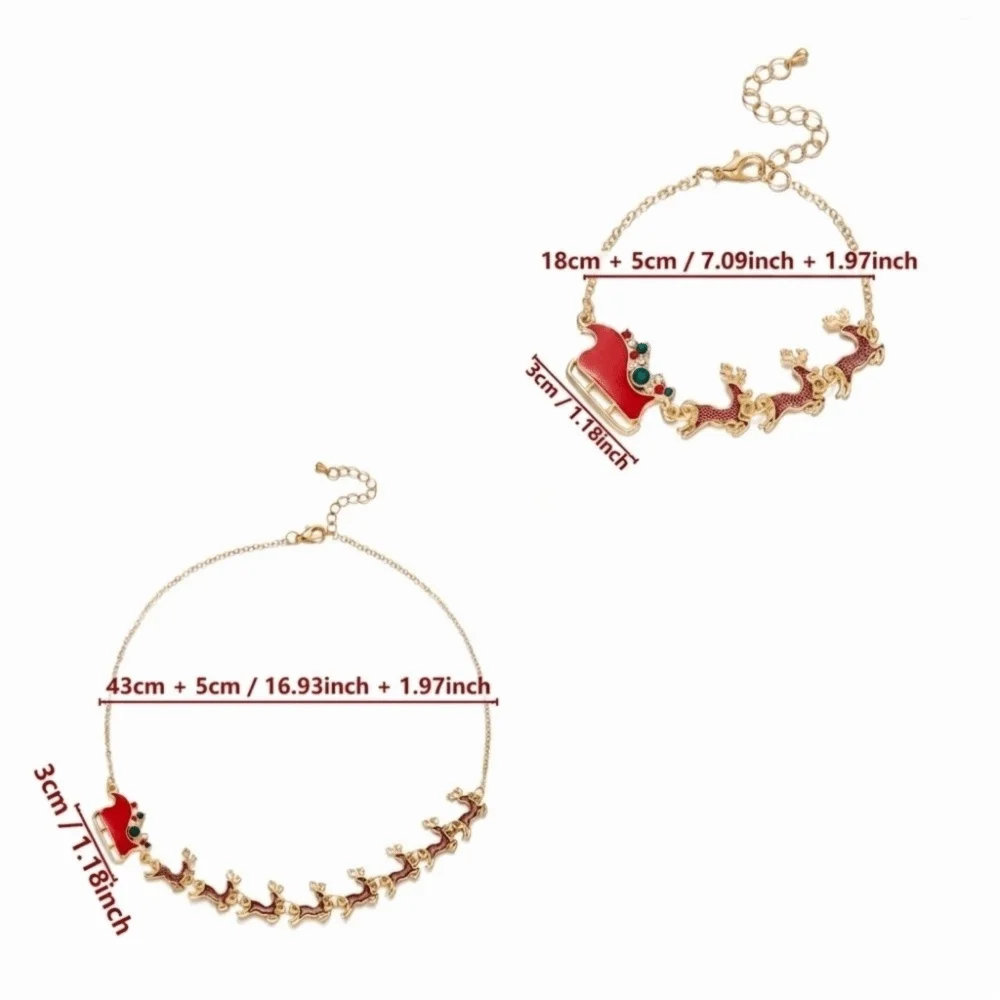 Christmas Sleigh Pendant Necklace – Enamel Rhinestone Choker Pendant Necklace PLUSH