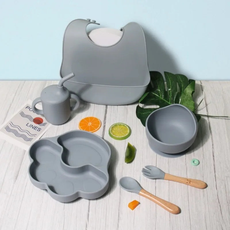 BPA-Free Silicone Baby Feeding Set – Suction Bowl, Plate & Cutlery Baby Feeding Set PLUSH