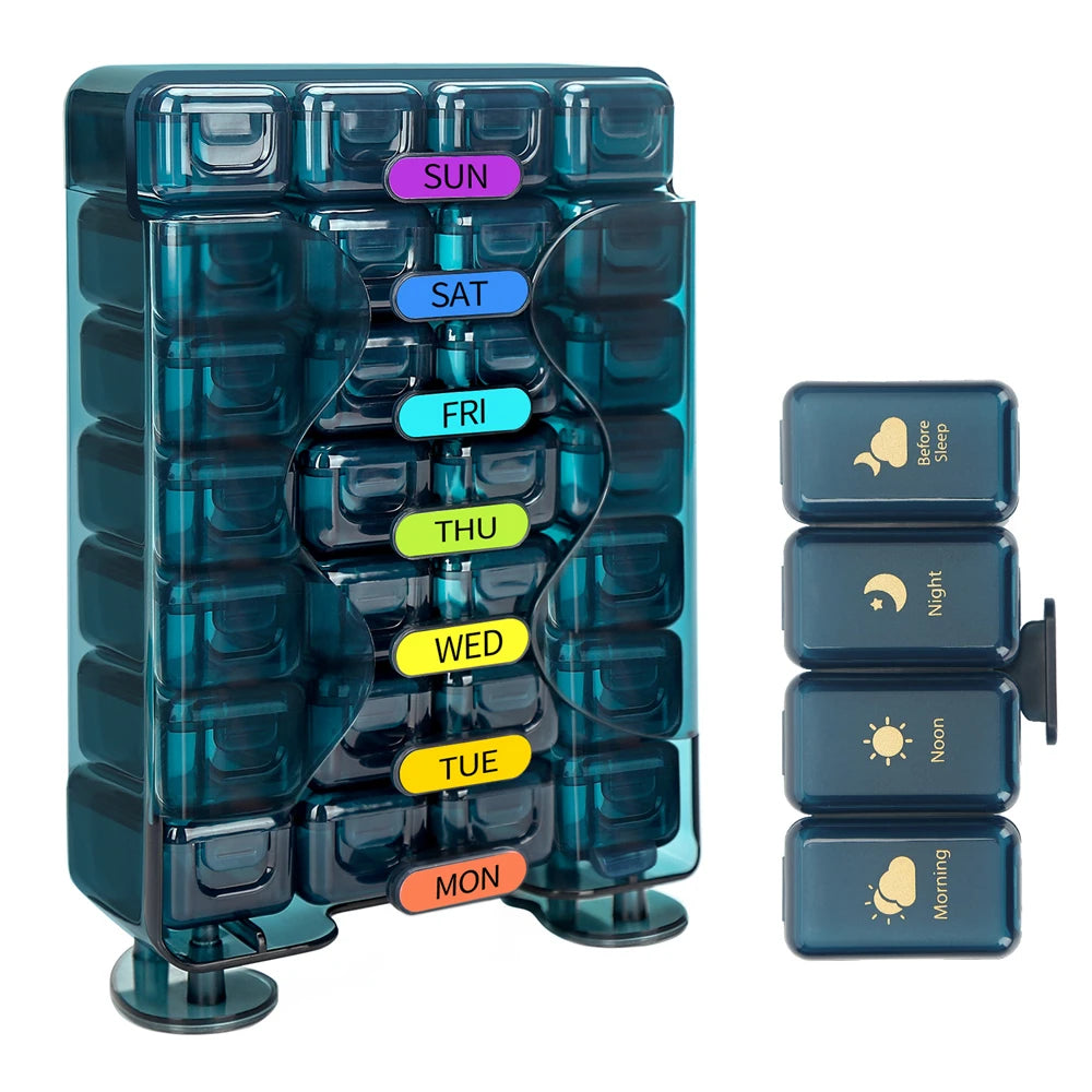 Weekly Pill Organizer 4x Daily – 7-Day Travel Pill Case Pill Organizer Case PLUSH Blue