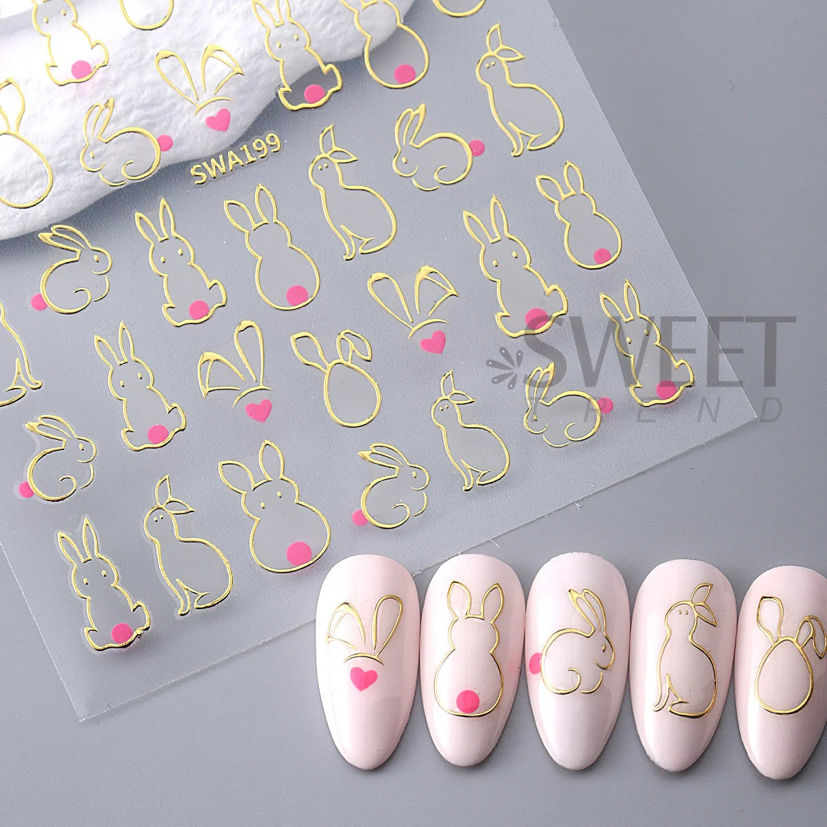 Hollow Bunny Nail Stickers Gold Silver Pink Easter Decals 2pcs Nail Art Stickers PLUSH