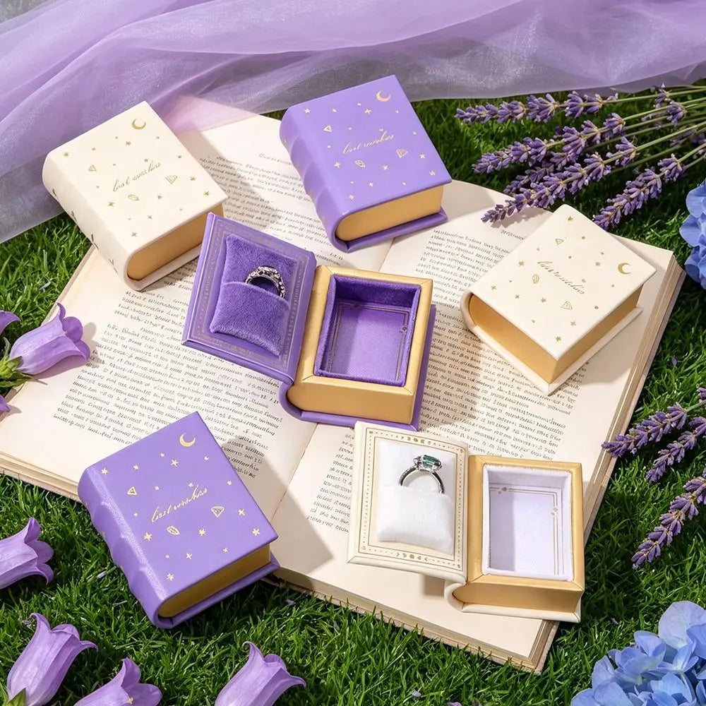 Star & Moon Gold Foil Ring Box – PU Leather Jewelry Gift Box Jewelry Gift Box PLUSH
