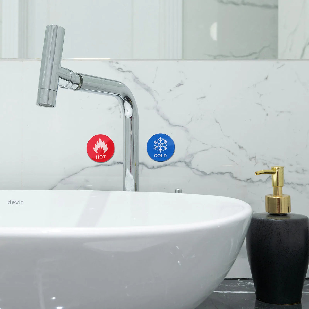 6 Pairs Hot & Cold Water Labels – Self-Adhesive Faucet Signs Faucet Temperature Labels PLUSH