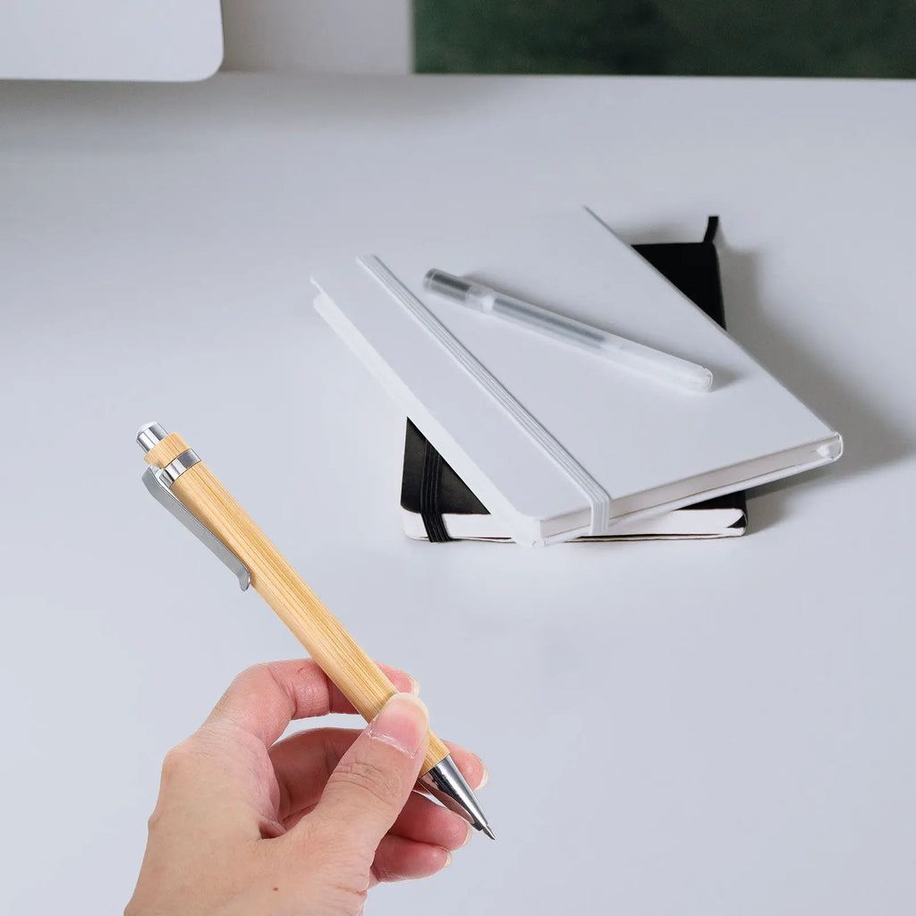 12pcs Bamboo Retractable Ballpoint Pens – Smooth Black Ink Set Ballpoint Pen Set PLUSH