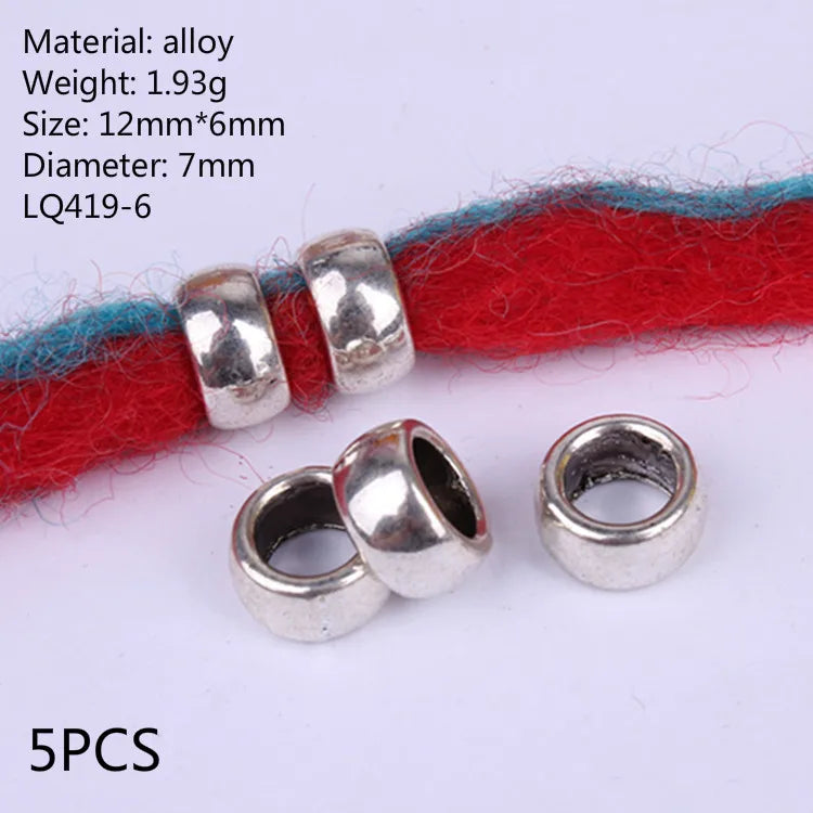 5pcs Silver Viking Dreadlock Hair Beads – Braid Cuffs & Clips