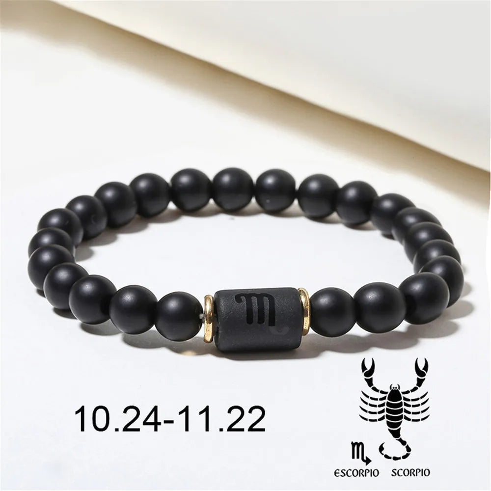 Zodiac Constellation Matte Black Agate Beaded Bracelet Beaded Bracelet PLUSH Scorpius