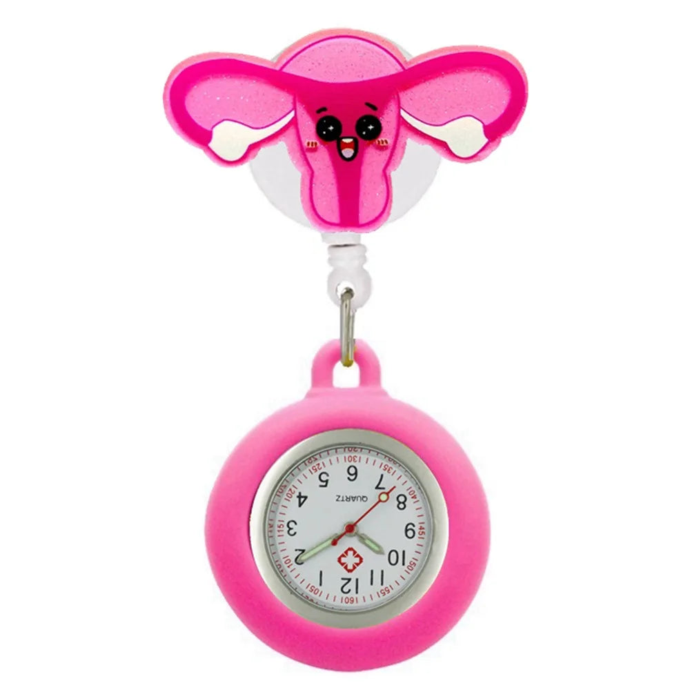 Cartoon Clip-On Nurse Fob Watch | Retractable Silicone Badge Reel Clip-On Fob Watch PLUSH I