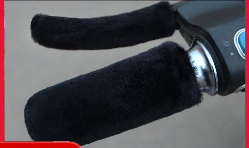 Winter Plush Motorcycle Handle Covers – Warm Non-Slip Grip Handlebar Hand Guards PLUSH Black-8Set