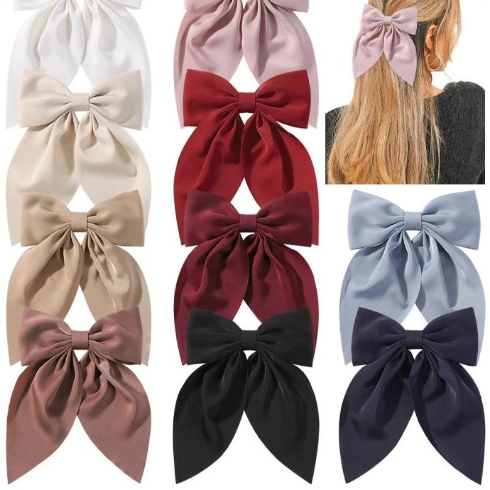 Double Sided Satin Bow Hair Clip – Straight Clip Accessory Bow Hair Clip PLUSH