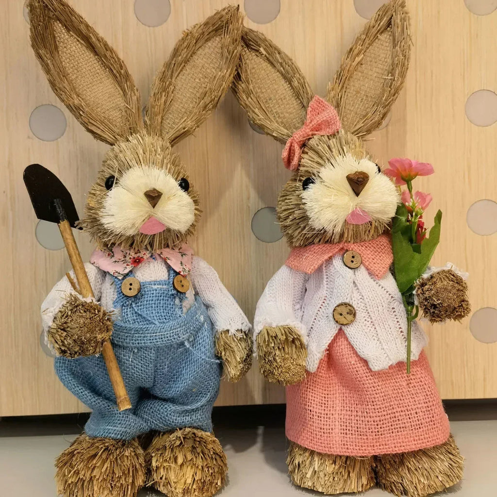 Straw Bunny Rabbit Ornaments – Easter Home Garden Decor | Buy 1 Get 1 Easter Bunny Ornament PLUSH