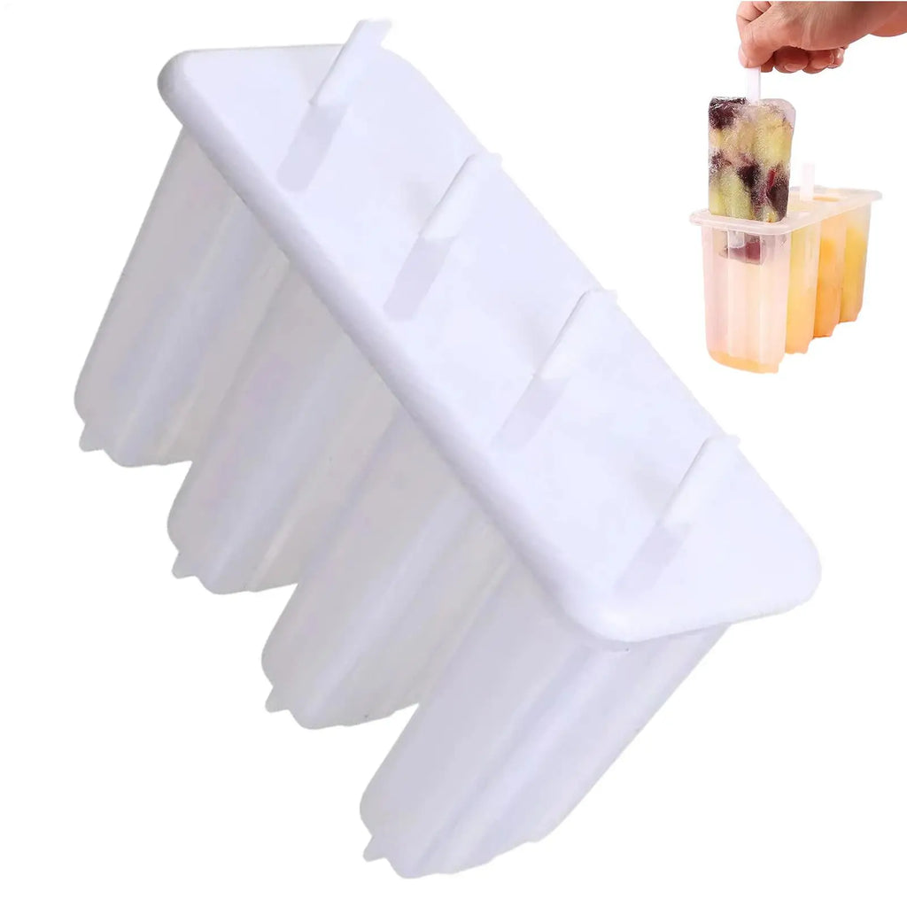 4-Cavity Popsicle Mold with Lid – DIY Ice Cream & Ice Pop Tray Ice Pop Mold PLUSH