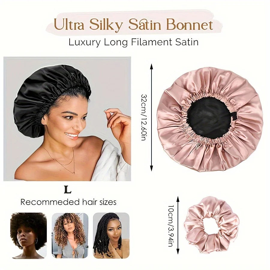Reversible Satin Sleeping Bonnet – Adjustable Hypoallergenic Cap Satin Sleep Bonnet PLUSH