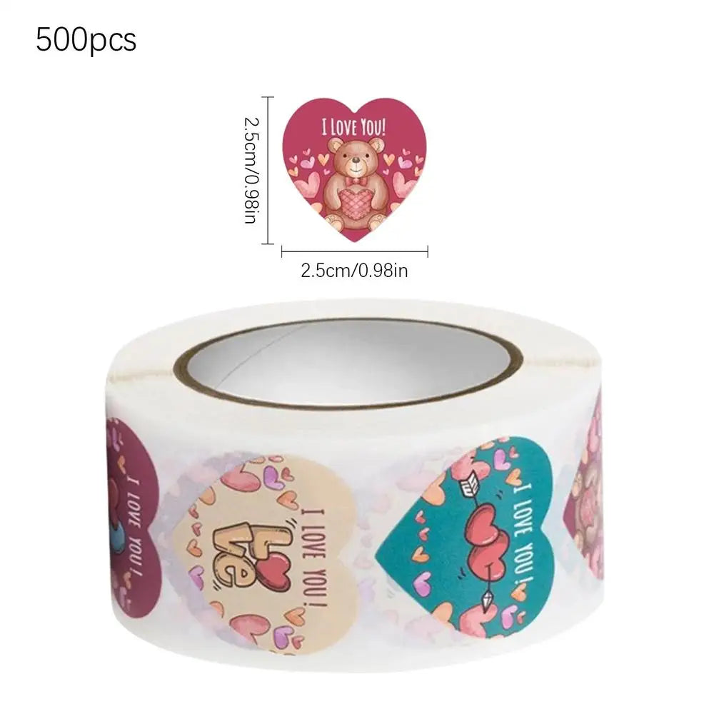 500pcs Heart Stickers – Valentine's Day Envelope Seals & Decor Decorative Stickers PLUSH 1Roll 500Pcs