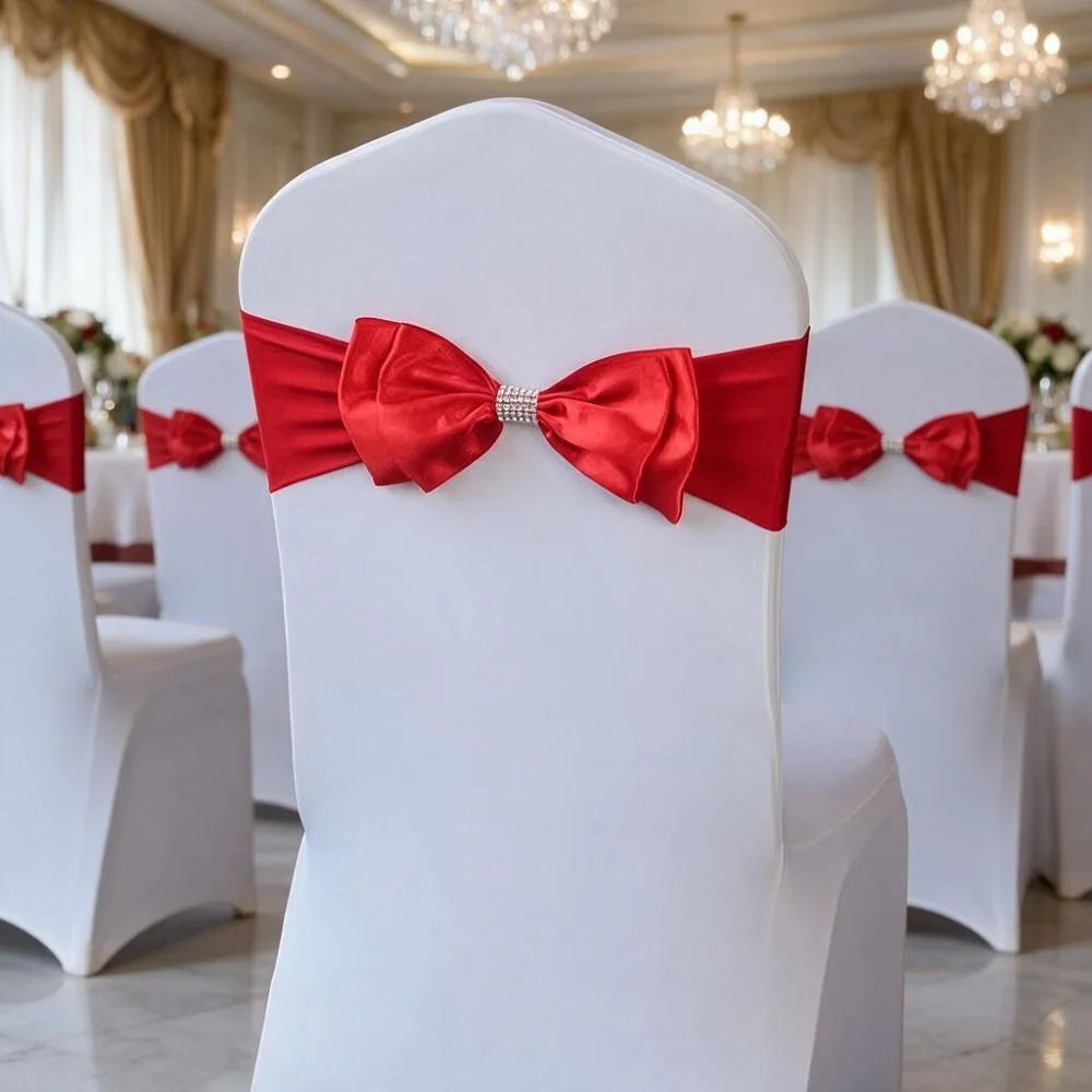 10pcs Satin Bow Chair Sashes – Elastic Spandex, No-Tie Chair Sash Bows PLUSH