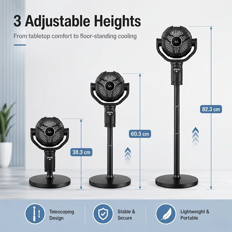 Rechargeable Standing Fan – 10-Speed Oscillating, Remote Control Rechargeable Floor Fan PLUSH