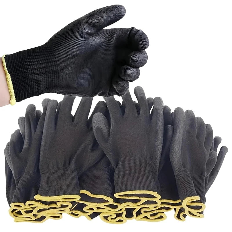 Black PU Coated Work Gloves Anti-Slip Breathable Nylon 3-10 Pairs Work Safety Gloves PLUSH