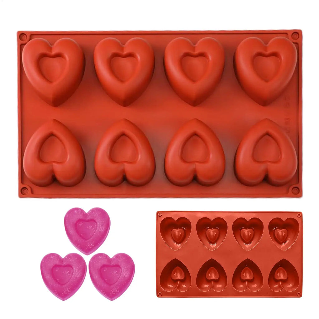8-Cavity Heart Silicone Mold – Cake, Chocolate & Candle Making Silicone Baking Mold PLUSH