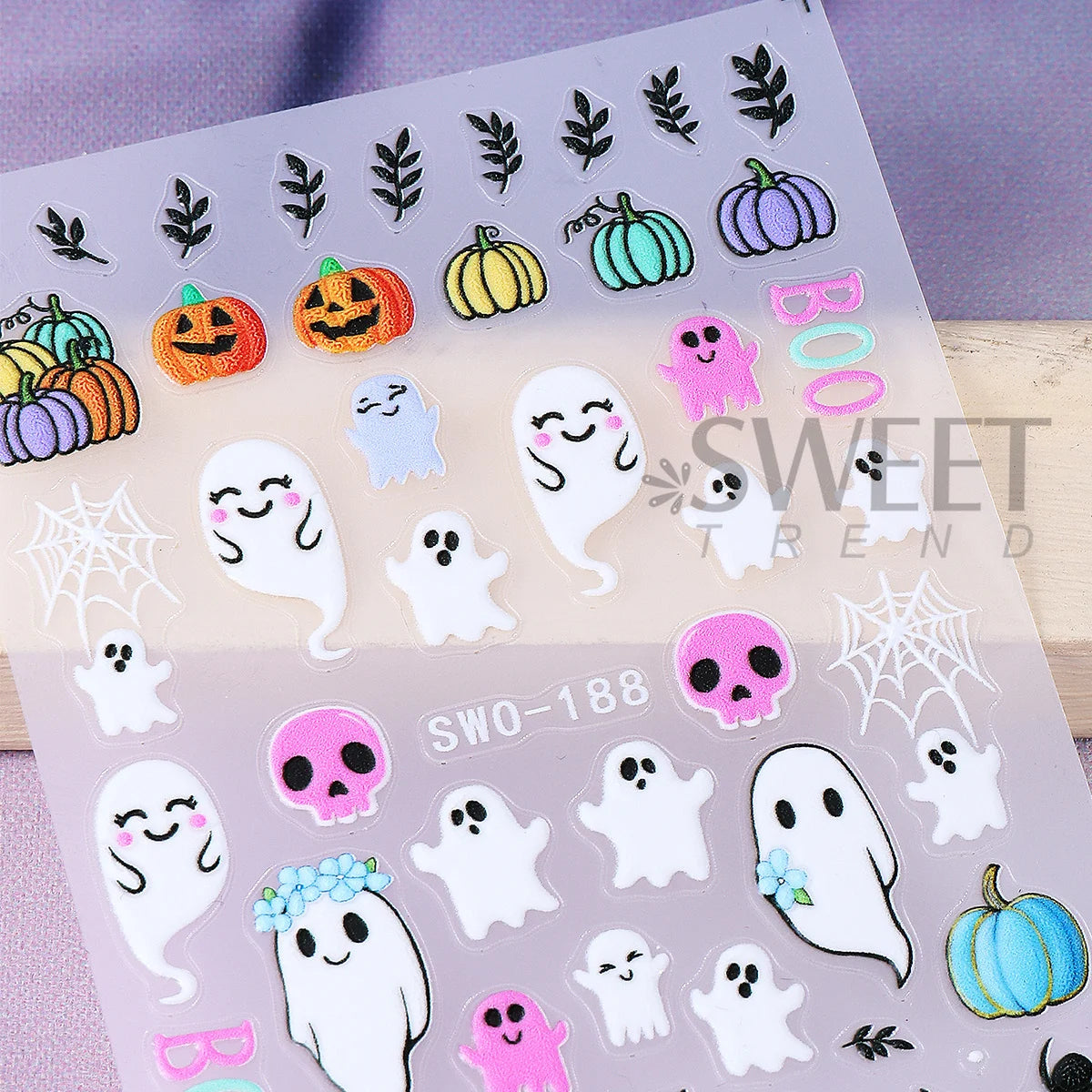 Halloween Nail Decals – Ghosts, Pumpkins & Kawaii Stickers 2pc Nail Art Stickers PLUSH
