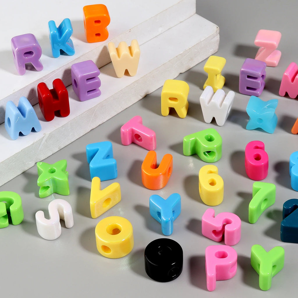 10pcs Multicolor Acrylic Alphabet Letter Beads for DIY Jewelry Alphabet Craft Beads PLUSH