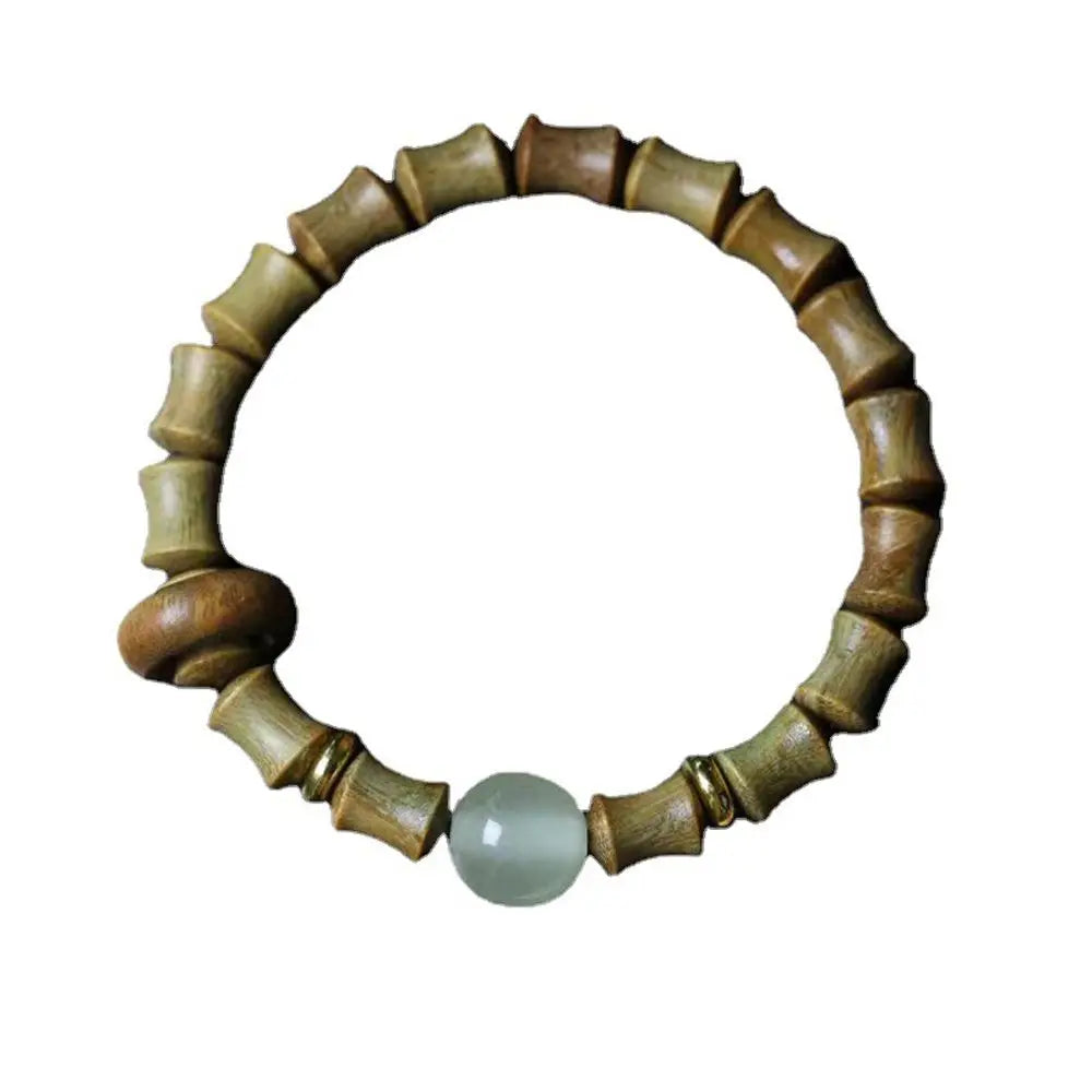 Green Sandalwood Beaded Bracelet – Unisex Wood Charm Beaded Wood Bracelet PLUSH A