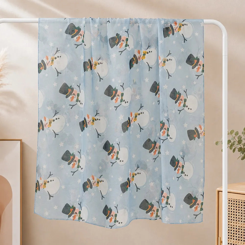 Women's Christmas Voile Scarf – Snowman Print Shawl 180x90cm Holiday Voile Scarf PLUSH 17