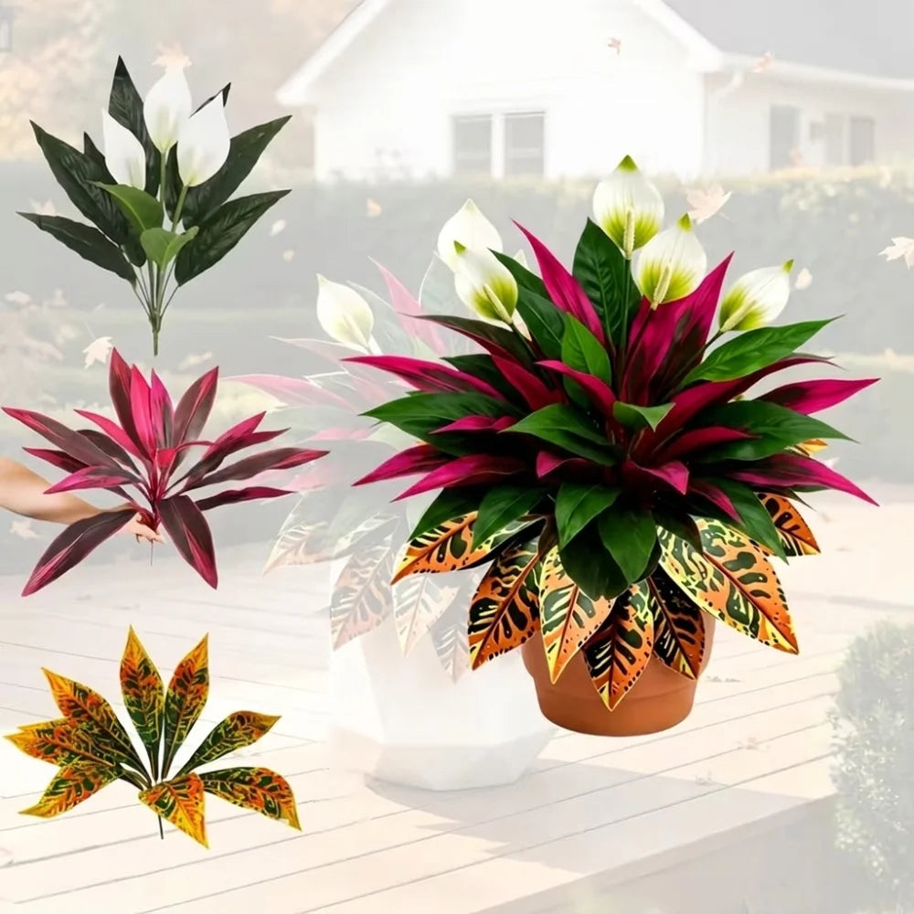 UV Resistant Artificial Dragon Blood Tree Branches – 3pcs Artificial Greenery Branches PLUSH 3Pcs