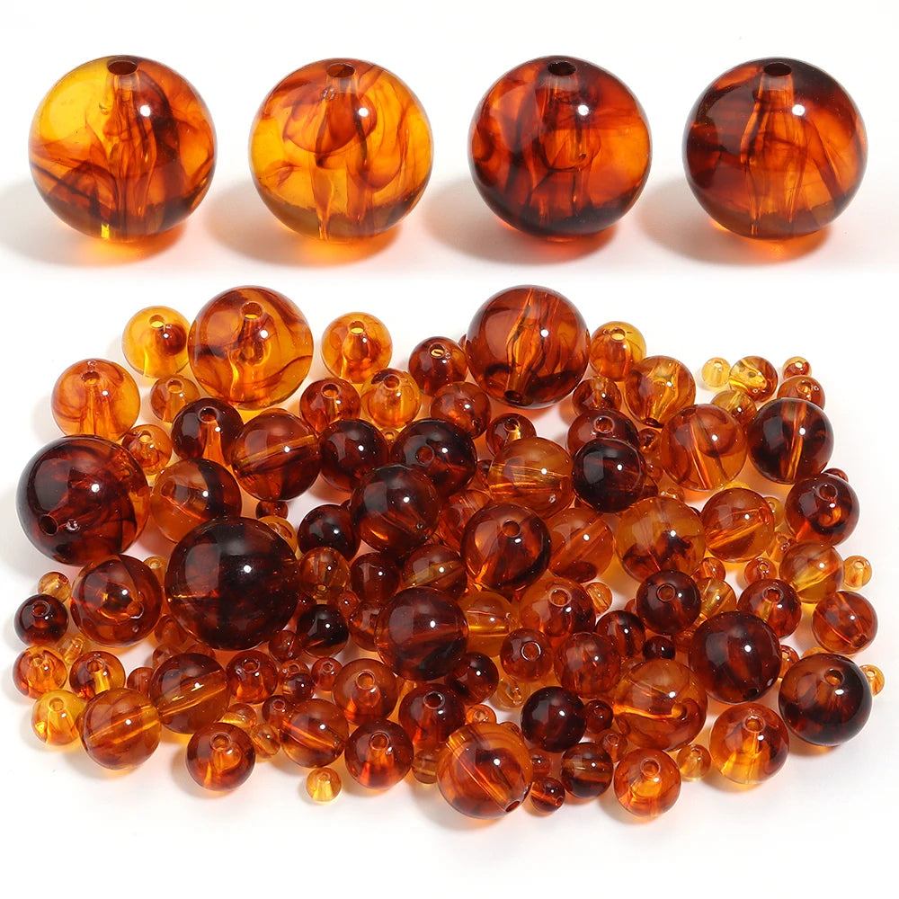Amber Acrylic Round Beads 6–20mm DIY Jewelry | 10–200pcs Acrylic Jewelry Beads PLUSH