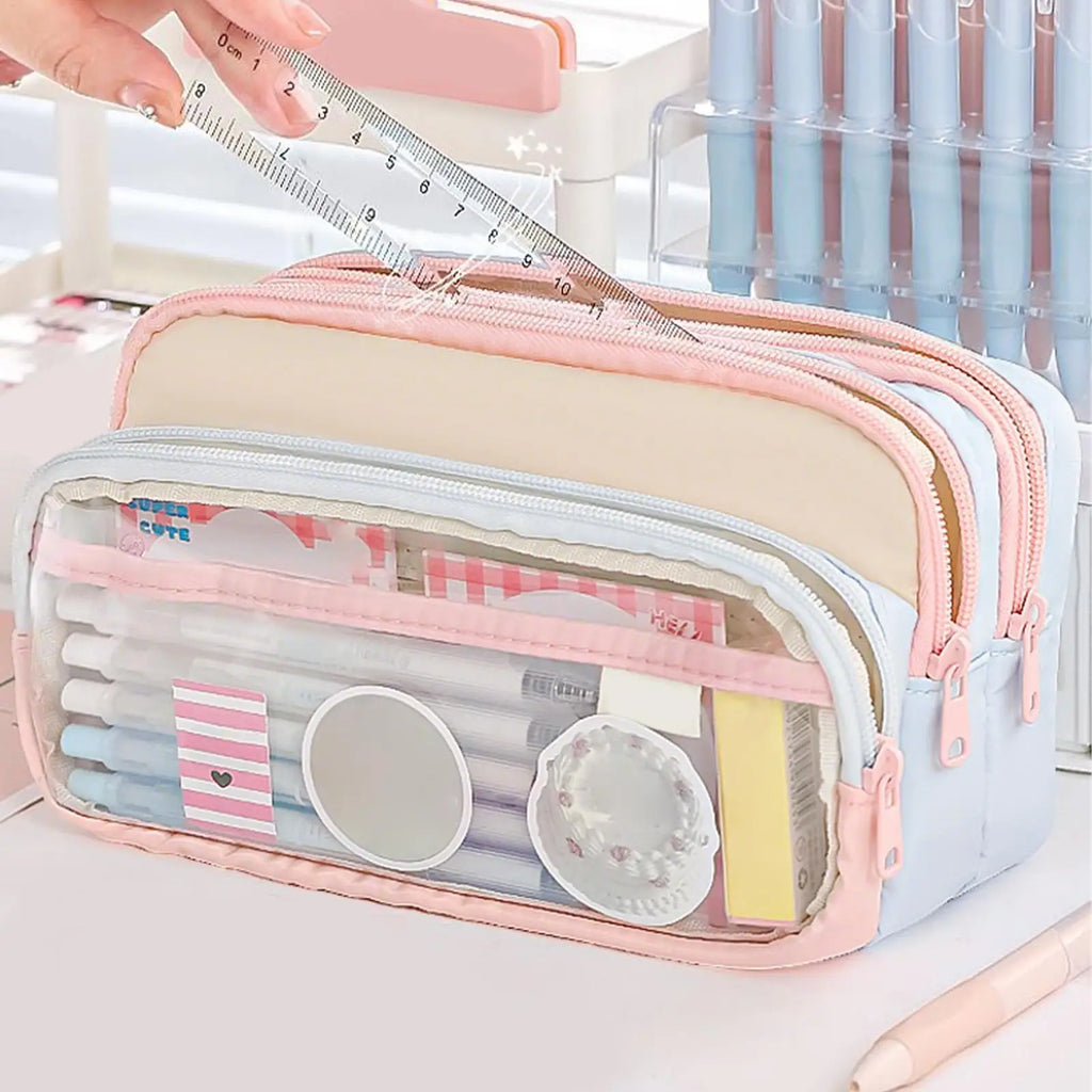 Large Capacity Pencil Case – 3-Compartment Student Pen Pouch Pencil Case PLUSH