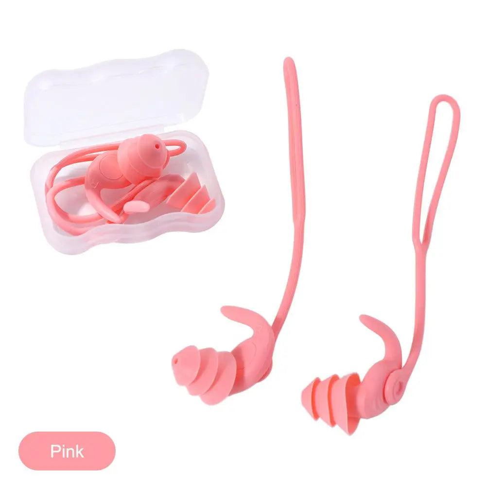 Waterproof Silicone Swimming Earplugs – 3-Layer Corded Pair Swimming Earplugs PLUSH