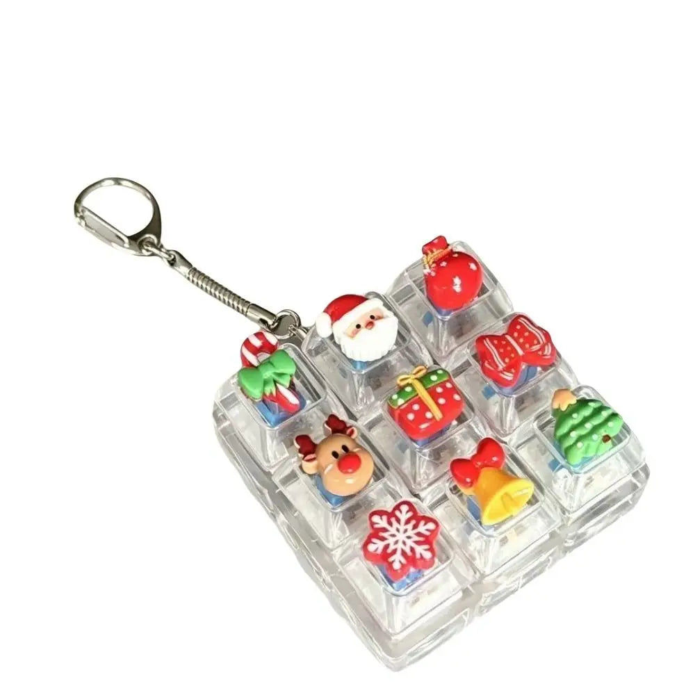 9-Key Christmas Fidget Keyboard Keychain – Tree, Elk & Snowflake Fidget Keychain Toy PLUSH