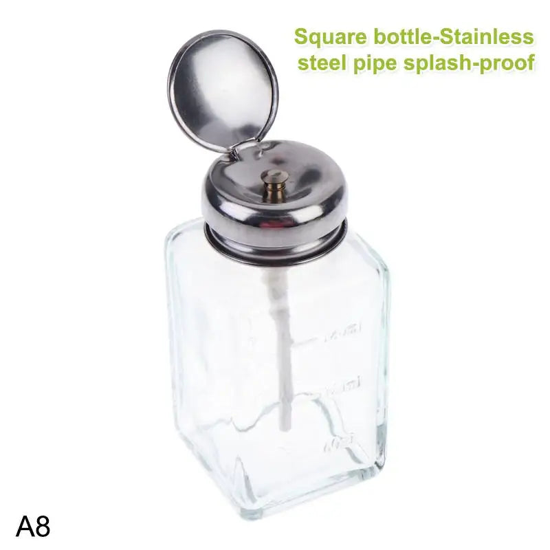 Glass Pump Dispenser Bottle 150ml – Refillable Nail Salon Jar Nail Pump Dispenser PLUSH A8