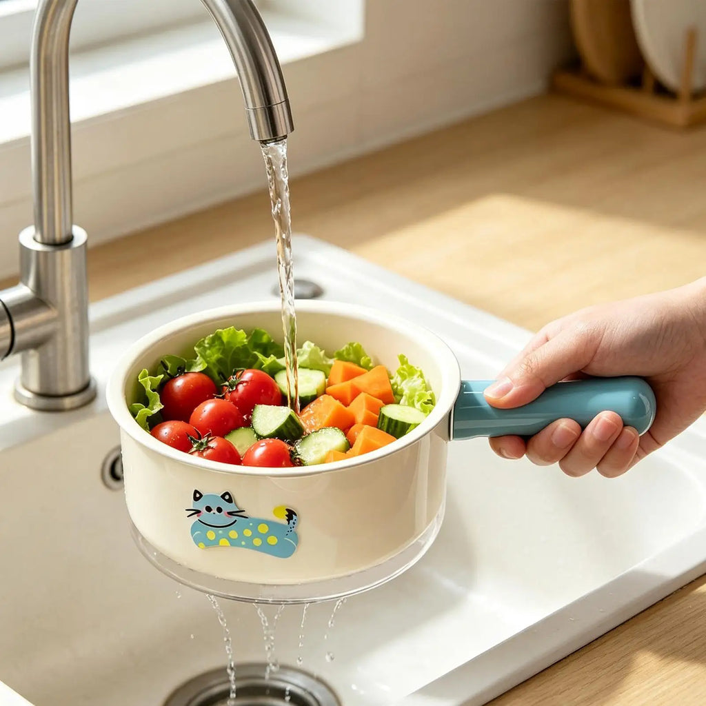 Double-Layer Fruit Washing Basket & Colander with Handle Kitchen Colander Basket PLUSH