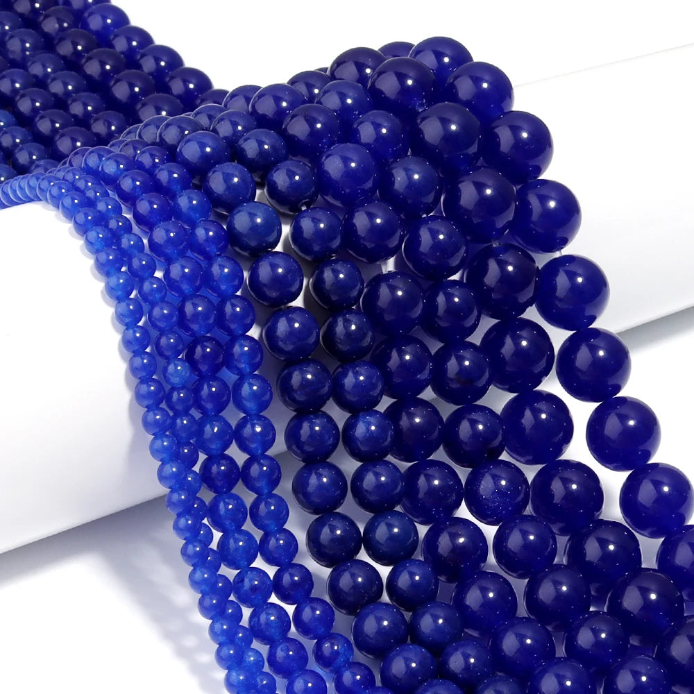 Dark Blue Chalcedony Round Stone Beads 4–12mm | DIY Jewelry Natural Stone Beads PLUSH