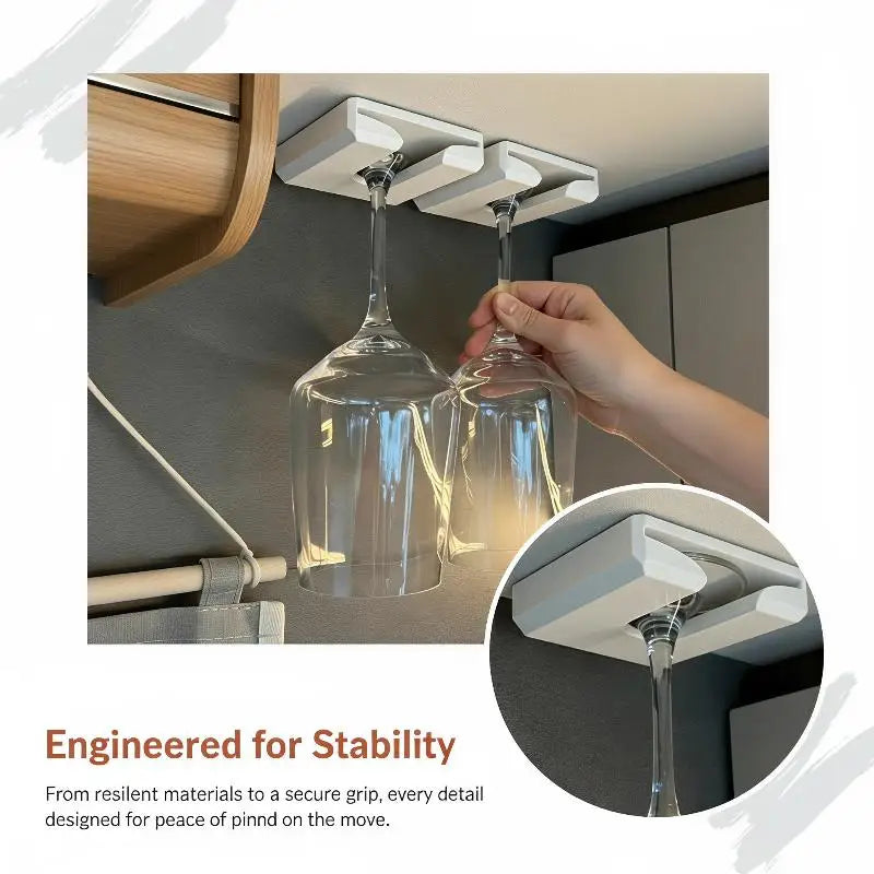 No-Drill Under Cabinet Wine Glass Rack – RV Stemware Holder Wine Glass Rack PLUSH
