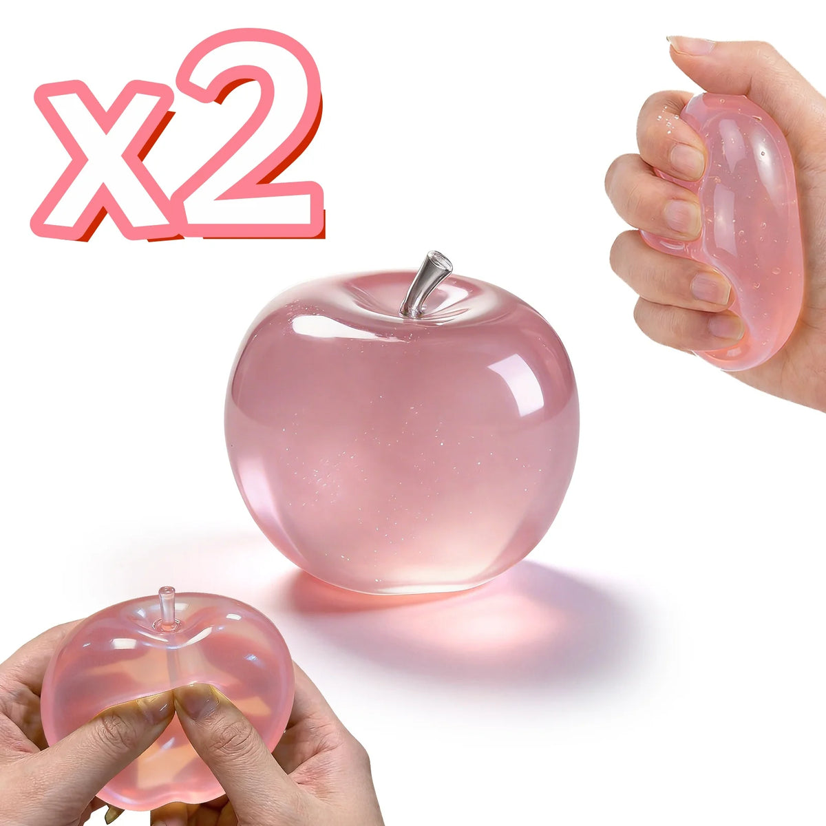 Glitter Crystal Apple Squishy Ball – 3D Sensory Fidget Toy Sensory Fidget Toy PLUSH Pink Apple x 2