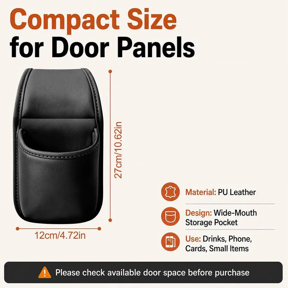 PU Leather Car Door Cup Holder & Storage Pocket Car Door Organizer PLUSH Black