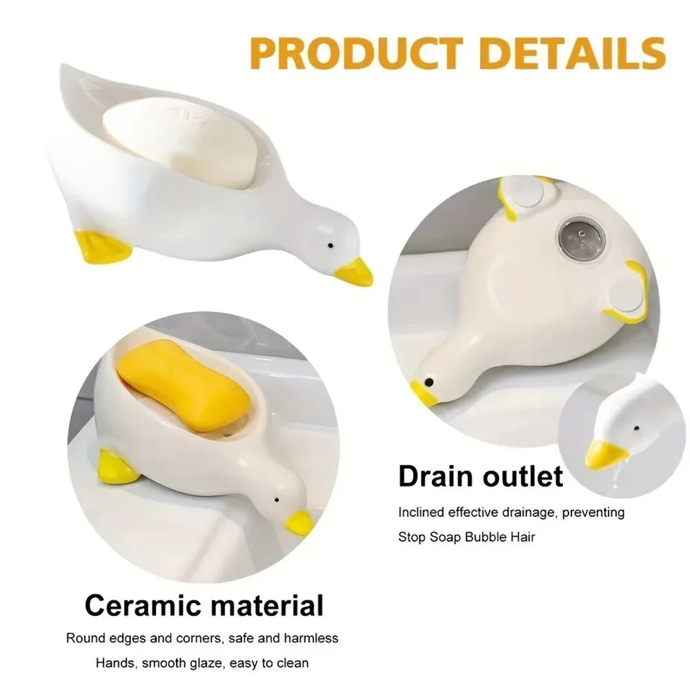 Duck-Shaped Self-Draining Soap Tray – Bathroom Soap Holder Soap Dish Tray PLUSH