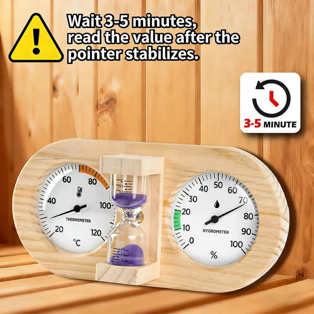 Sauna Thermometer Hygrometer & 15-Min Sand Timer Wall Mount Sauna Thermometer Hygrometer PLUSH