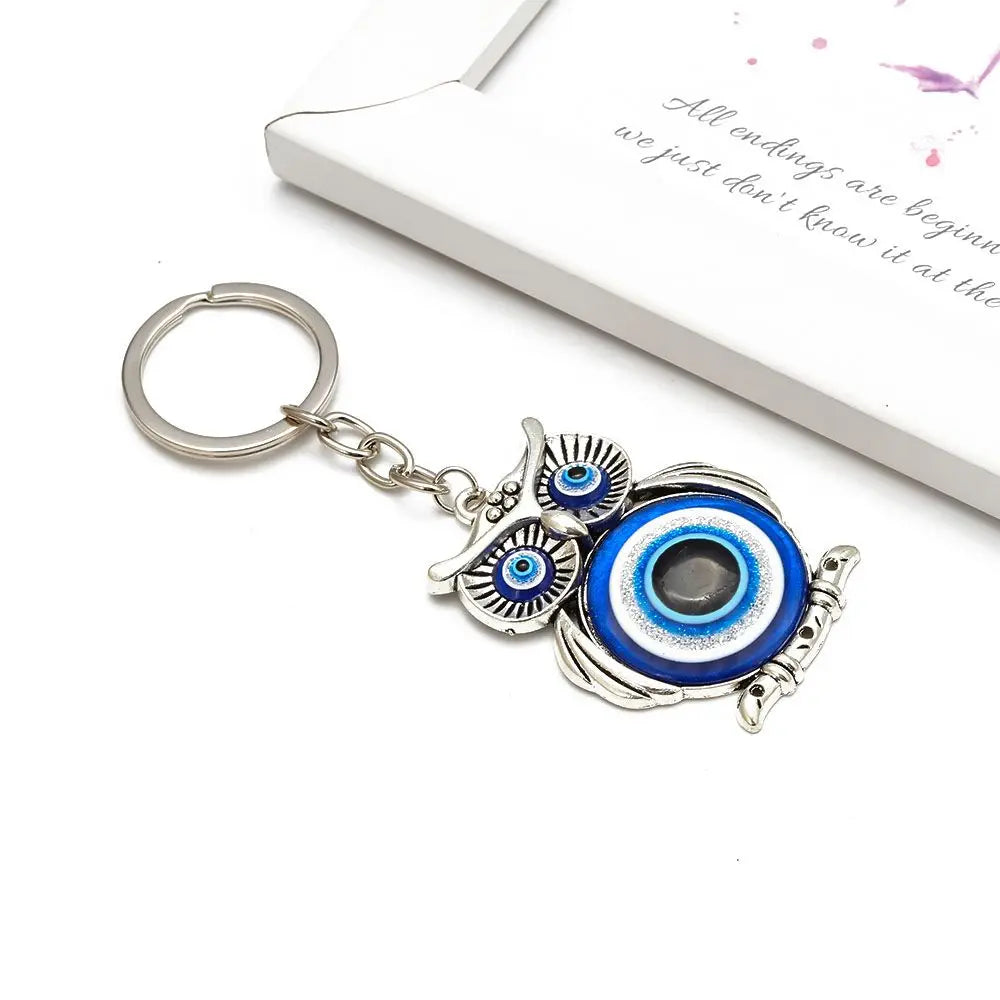 Evil Eye Owl Lucky Charm Keychain – Glass Car Pendant Charm Keychain PLUSH