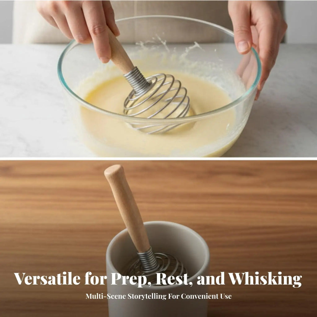 17cm Stainless Steel Coil Hand Whisk with Wooden Handle Kitchen Whisk PLUSH
