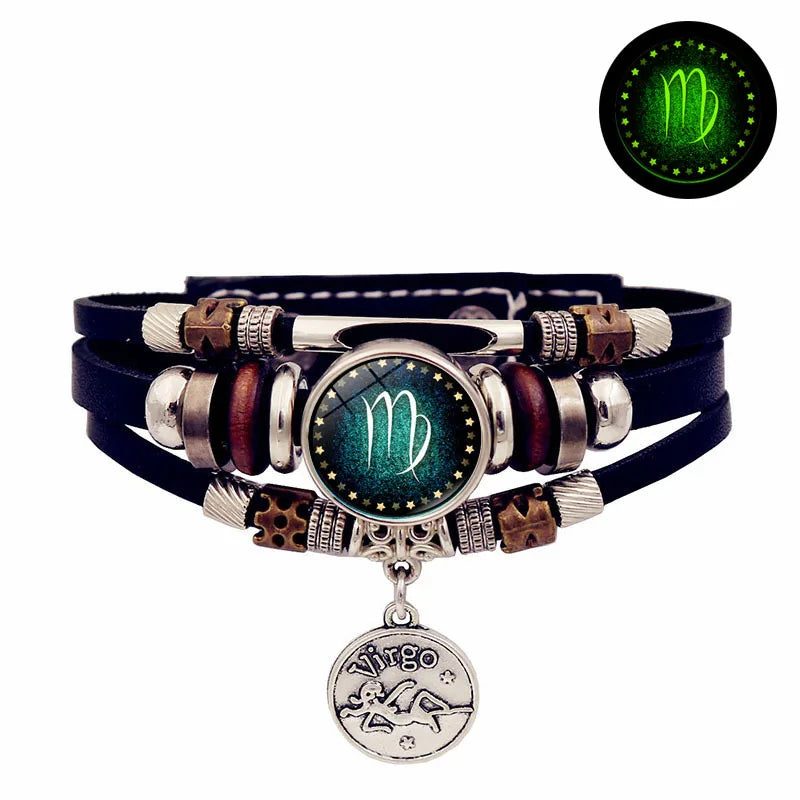 Zodiac Luminous Leather Bracelet – Multilayer Beaded Unisex Charm Bracelet PLUSH 10- Virgo
