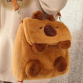 Cute Cartoon Plush Backpack – Large Capacity Fluffy School Bag Plush Backpack PLUSH Brown 3PCS