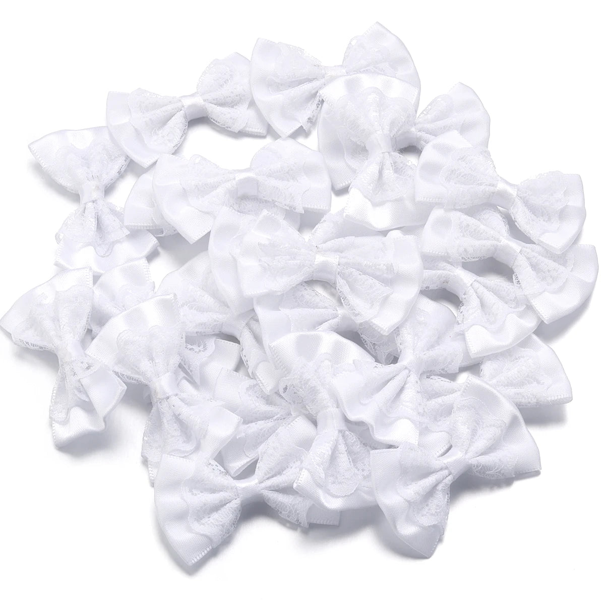 20pcs Double Layer Satin Ribbon Bows – Colourful DIY Craft Ribbon Craft Bows PLUSH White 3.5X5.7cm