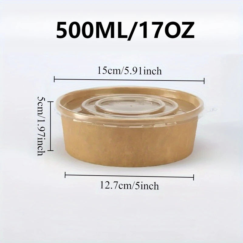 Kraft Paper Round Bowls with Lids – Disposable Bento Box Disposable Food Containers PLUSH 500ML-17OZ 20PCS